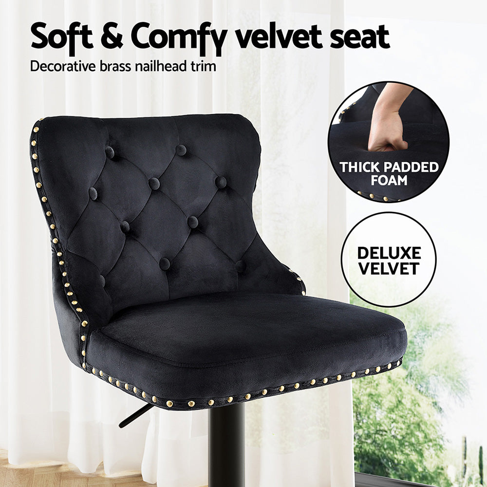 Nova Velvet Bar Stools – Black – Set of 4