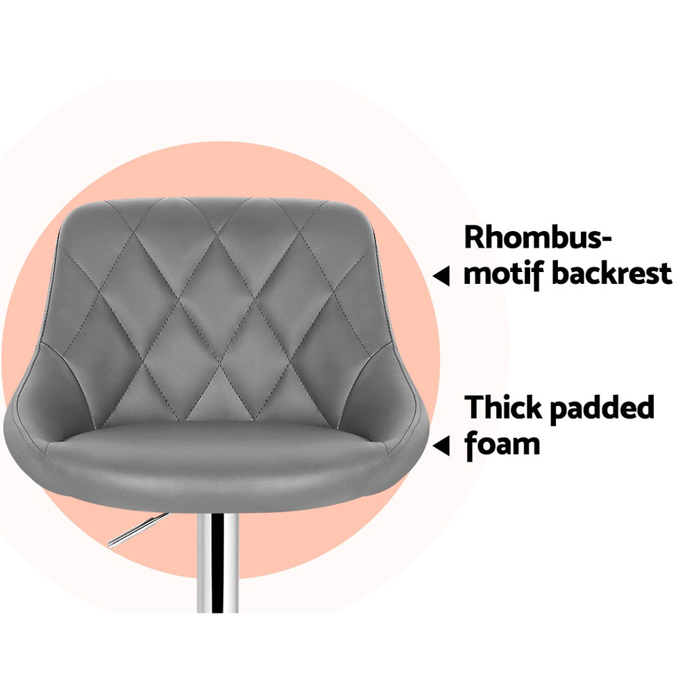 Dalton Leather Diamond Bar Stools – Grey – Set of 2