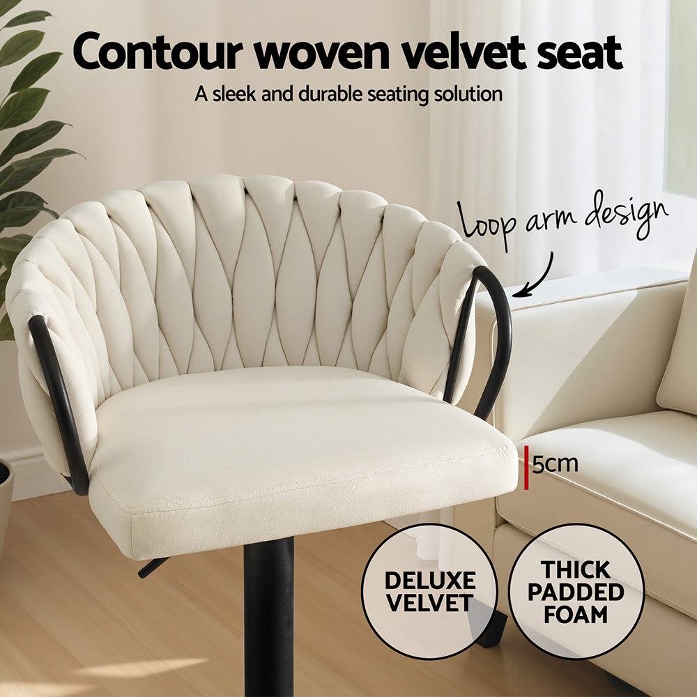 Alderon Woven Velvet Bar Stool – Ivory – Single