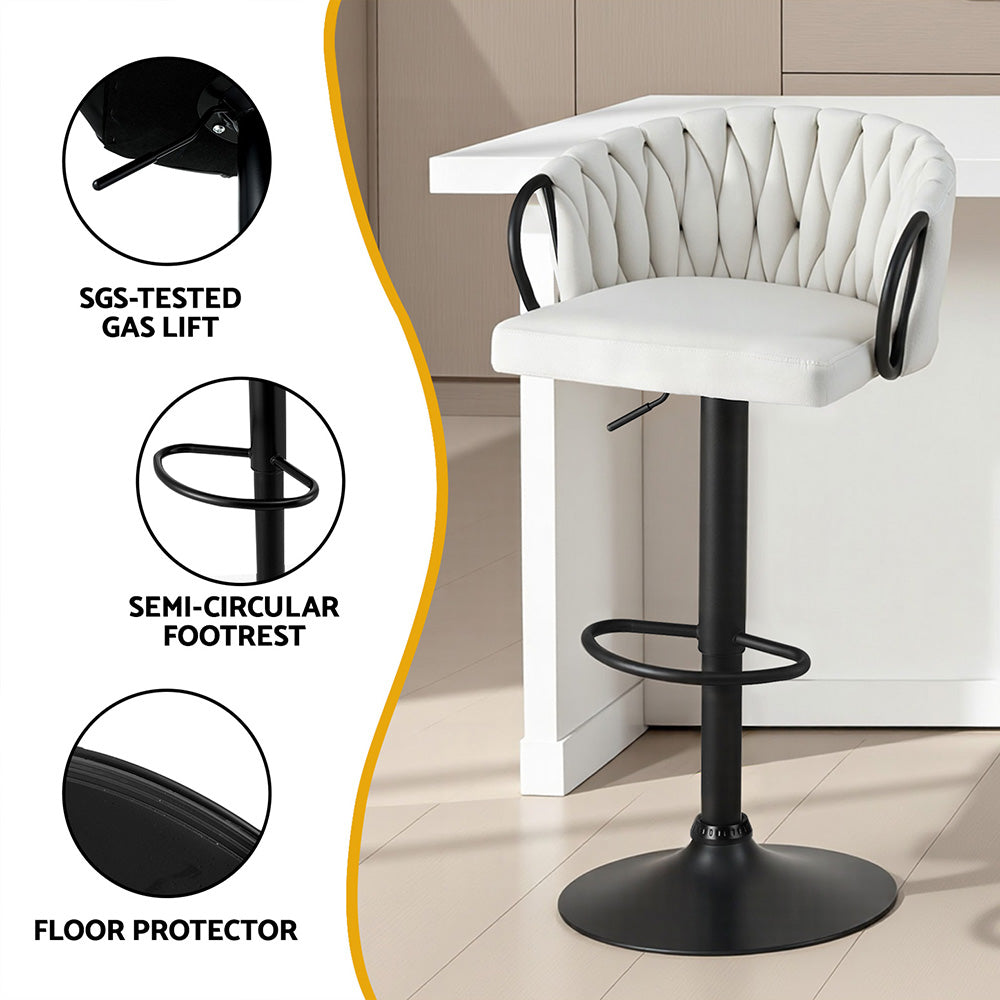 Alderon Woven Velvet Bar Stools – Ivory – Set of 2