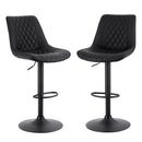 Atlas 2x Bar Stools Kitchen Swivel Gas Lift Counter Chair Diamond Leather Black