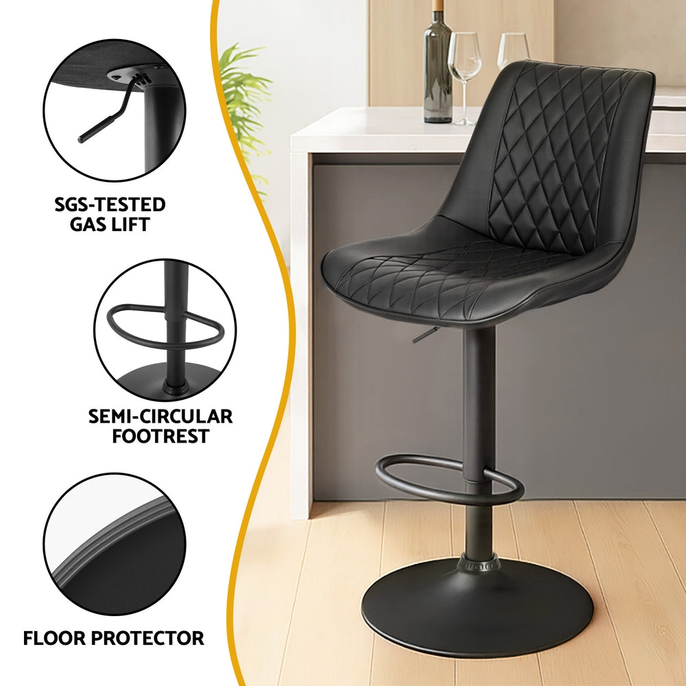 Atlas Diamond Quilted Counter Stools – Black – Set of 2