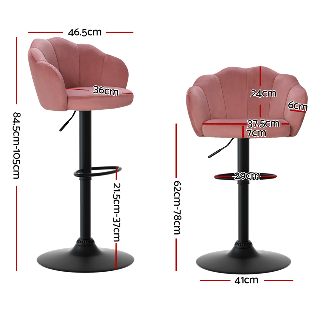 Nessah Gas Lift Velvet Bar Stools – Pink – Set of 2
