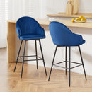Atlas 2x Bar Stools Velvet Swivel Metal Legs Blue