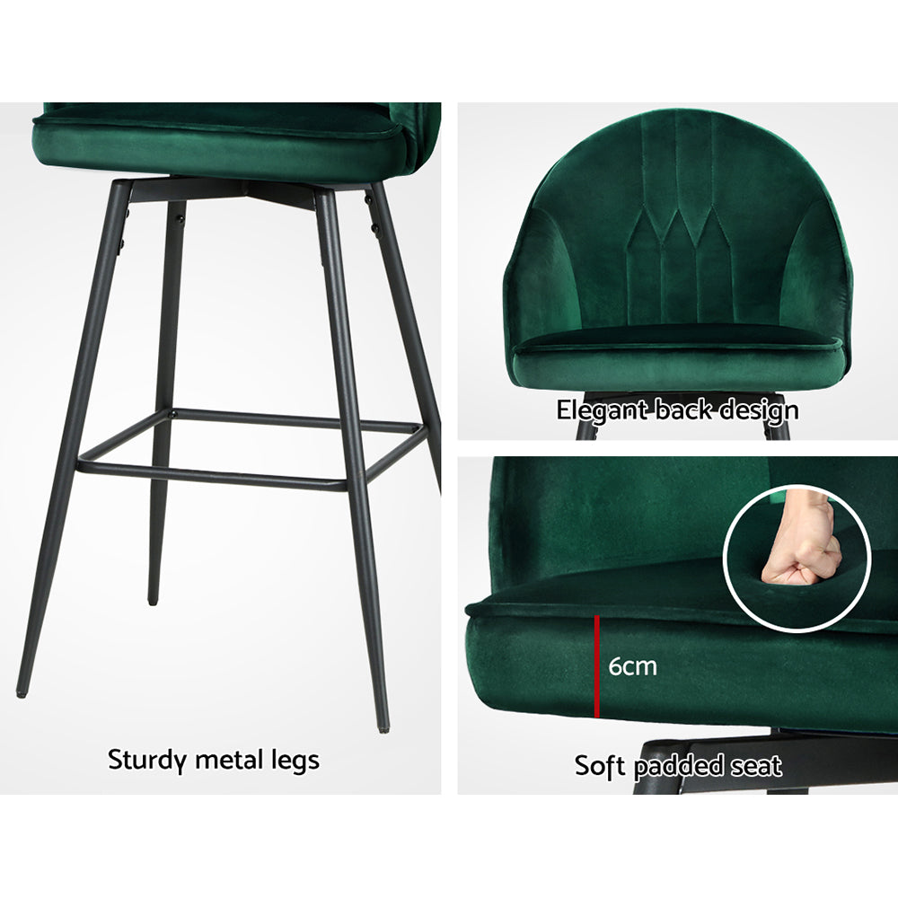 Atlas Velvet Swivel Bar Stools – Green – Set of 2