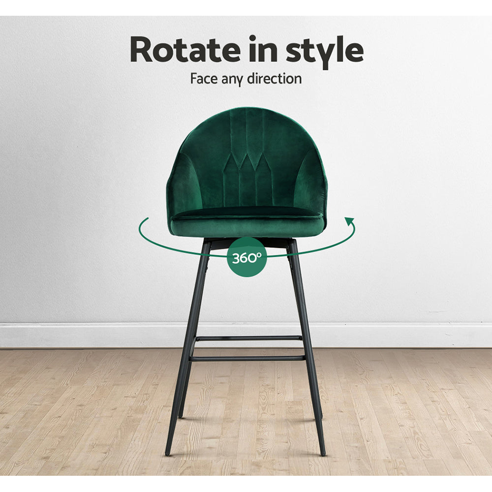 Atlas Velvet Swivel Bar Stools – Green – Set of 2