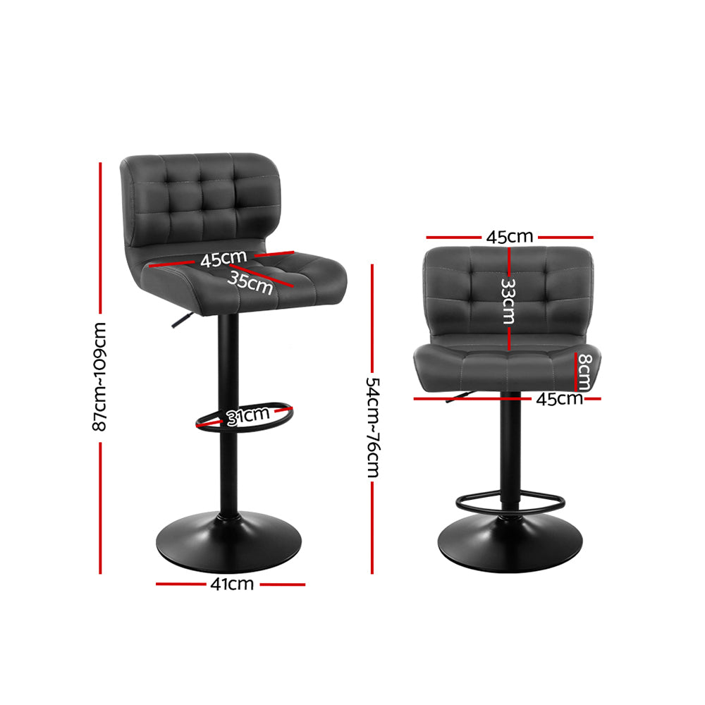 Fiora Gas Lift Leather Bar Stools – Grey – Set of 2