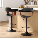 Cove 2x Bar Stools Gas Lift Leather w/Armrest All Black