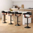 Atlas 4x Bar Stools Gas Lift Leather w/Armrest All Black