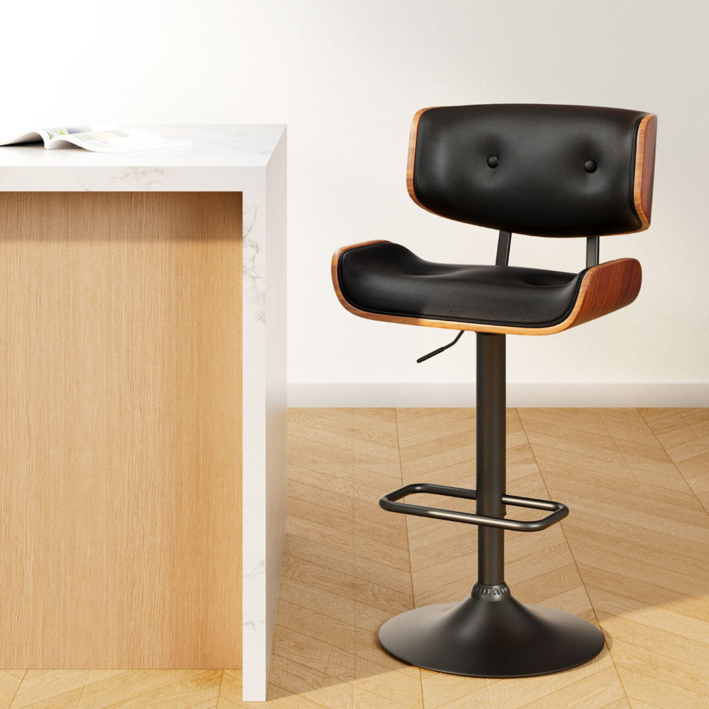 Artiss Bar Stools Gas Lift Leather All Black