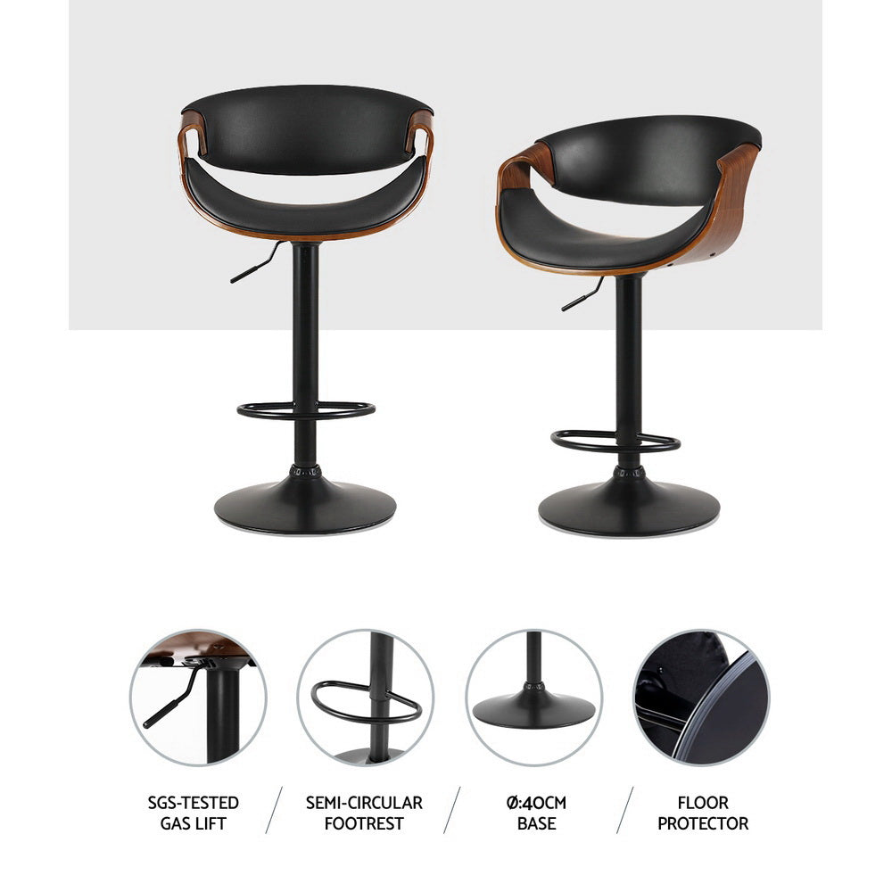 Harlow Gas Lift Wooden Leather Bar Stool – Black