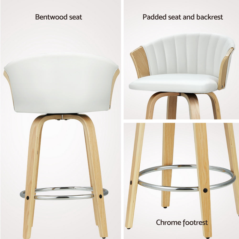 Ricardo Swivel Leather Bar Stools – White – Set of 4