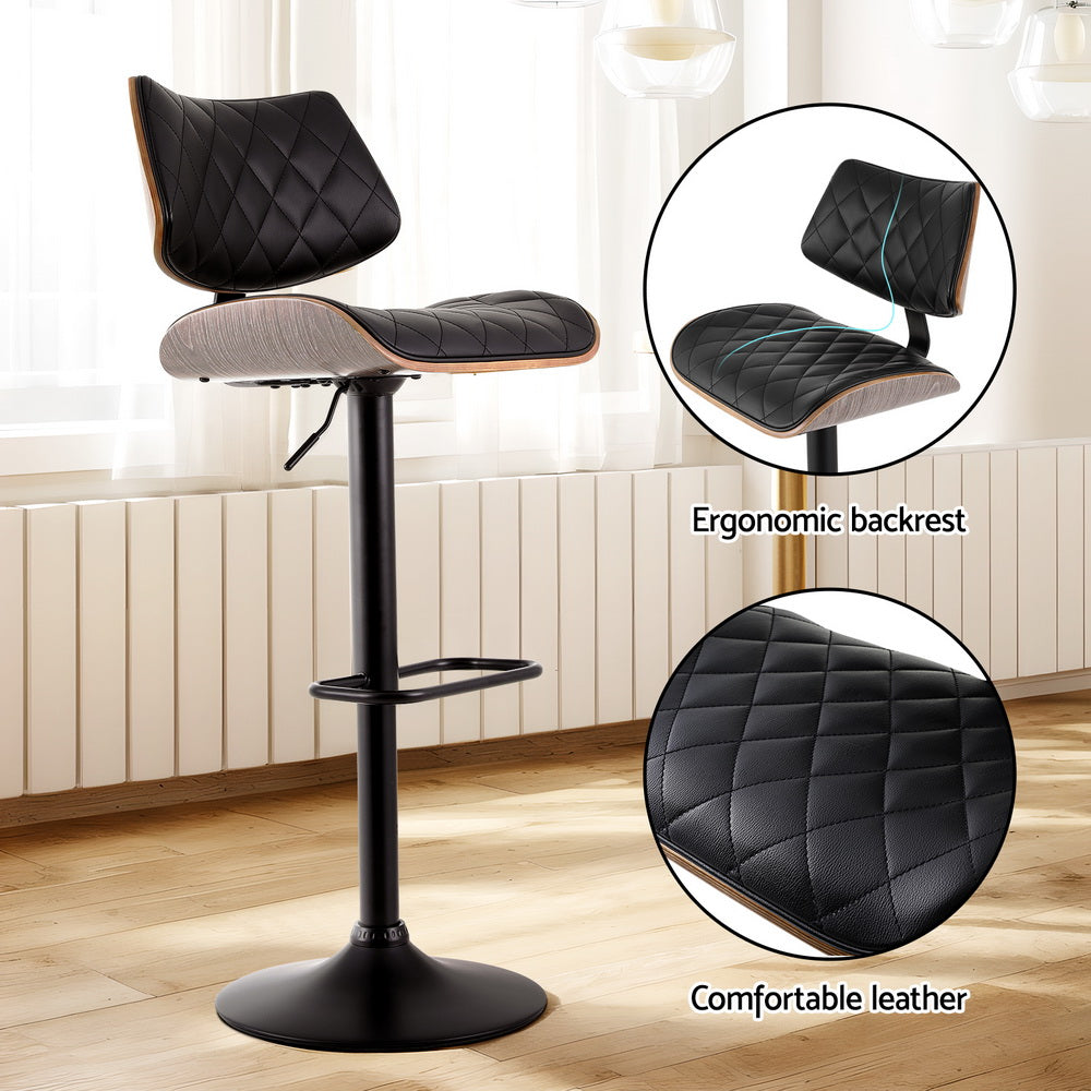 Quilla Gas Lift Wooden Bar Stool – Black – Single