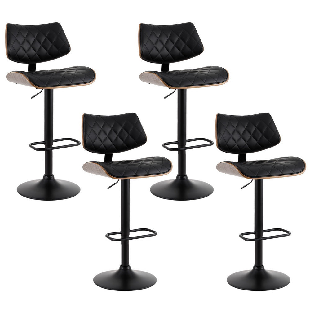 Atlas 4x Bar Stools Kitchen Dining Chairs Gas Lift Stool Wooden Leather Black