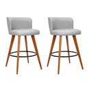 Arlo 2x Bar Stools Linen Padded Wooden Grey