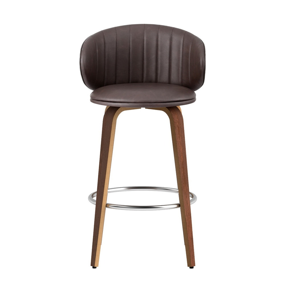 Alderon Leather & Wood Bar Stools – Brown – Set of 4