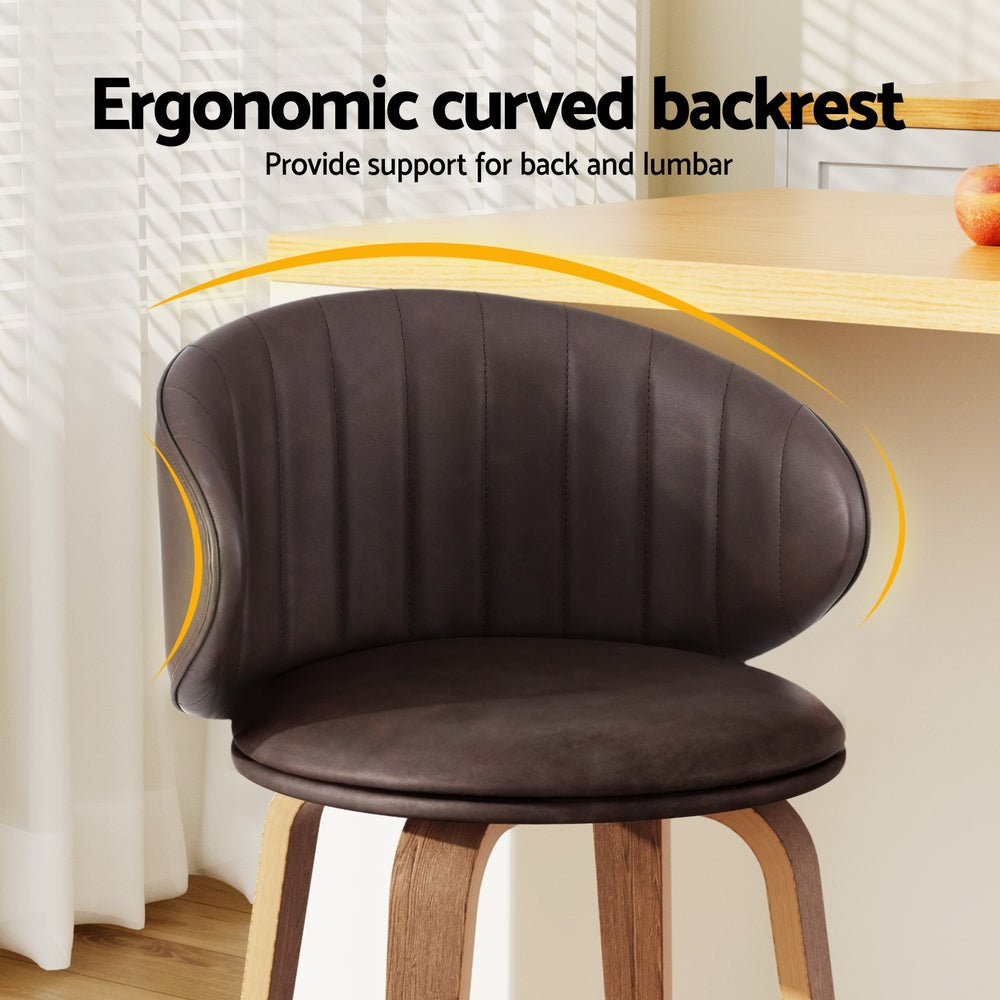 Alderon Leather & Wood Bar Stools – Brown – Set of 4