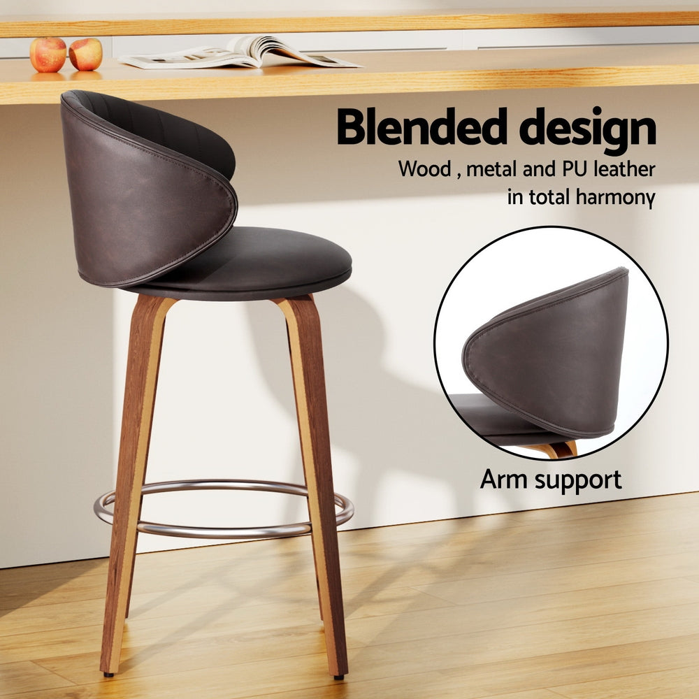 Alderon Leather & Wood Bar Stools – Brown – Set of 4