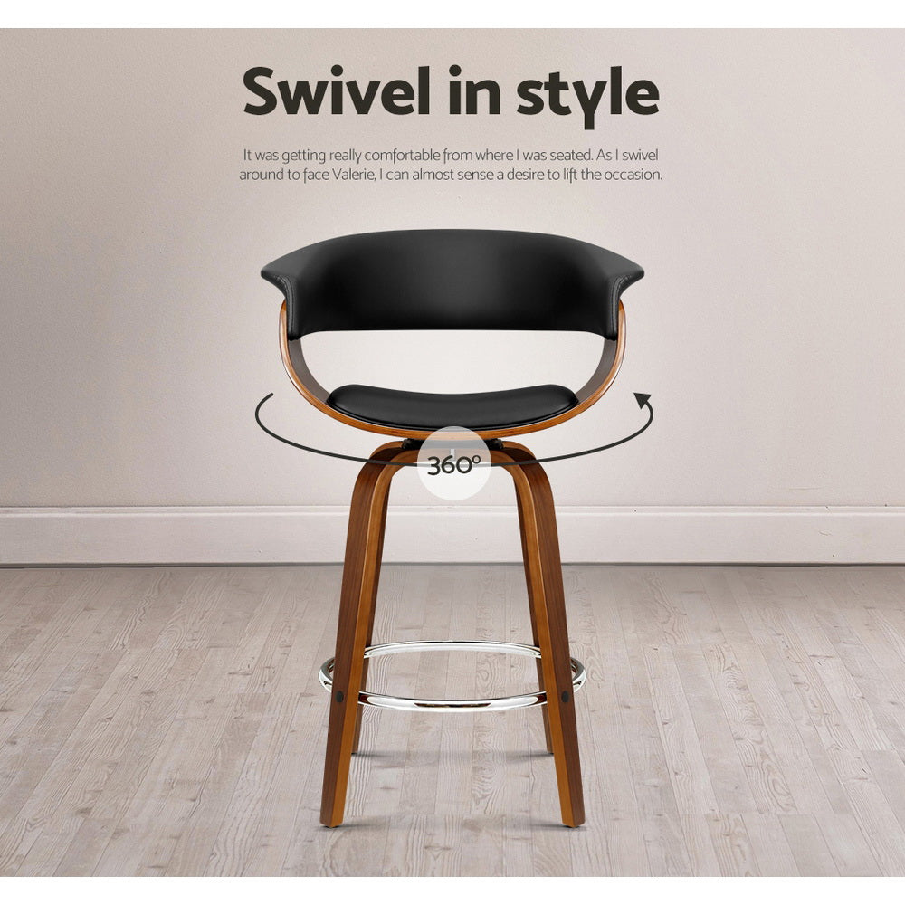 Walton Swivel Bar Stools – Black Leather – Set of 2
