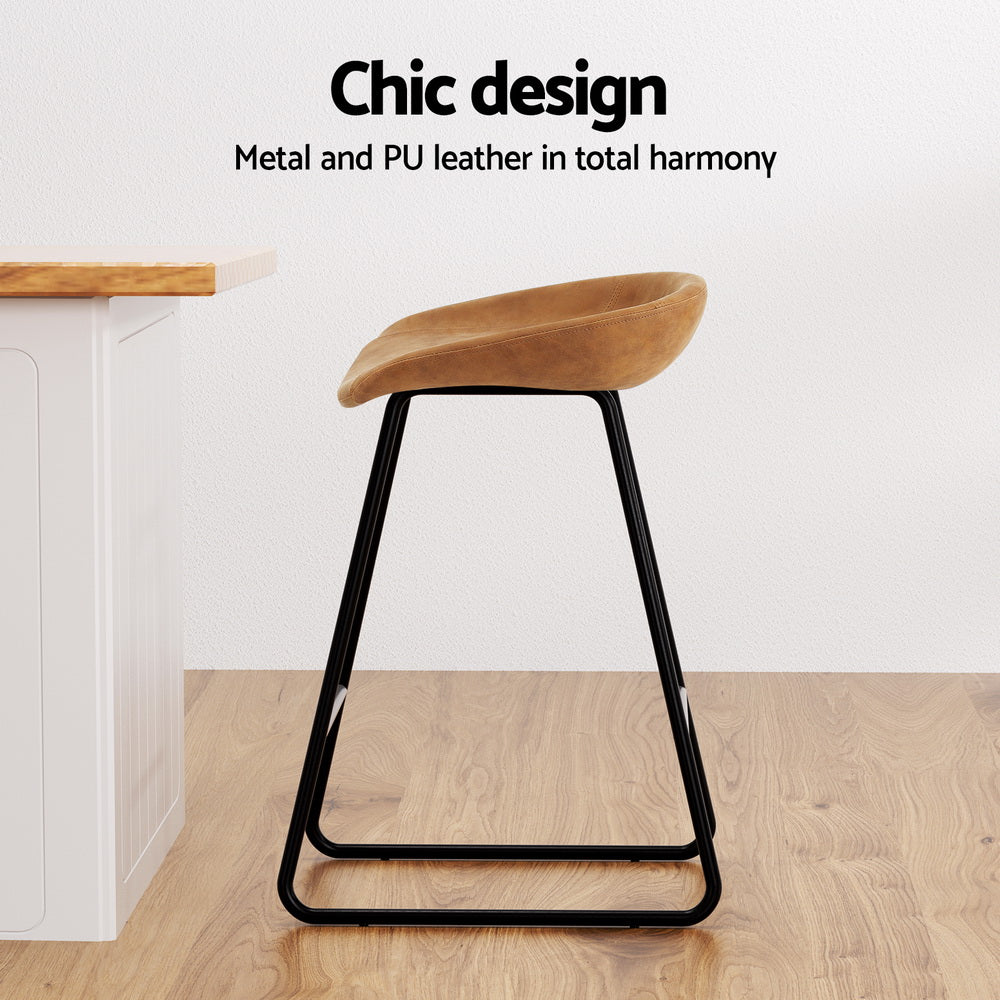 Preston Leather Metal Bar Stools – Brown – Set of 2