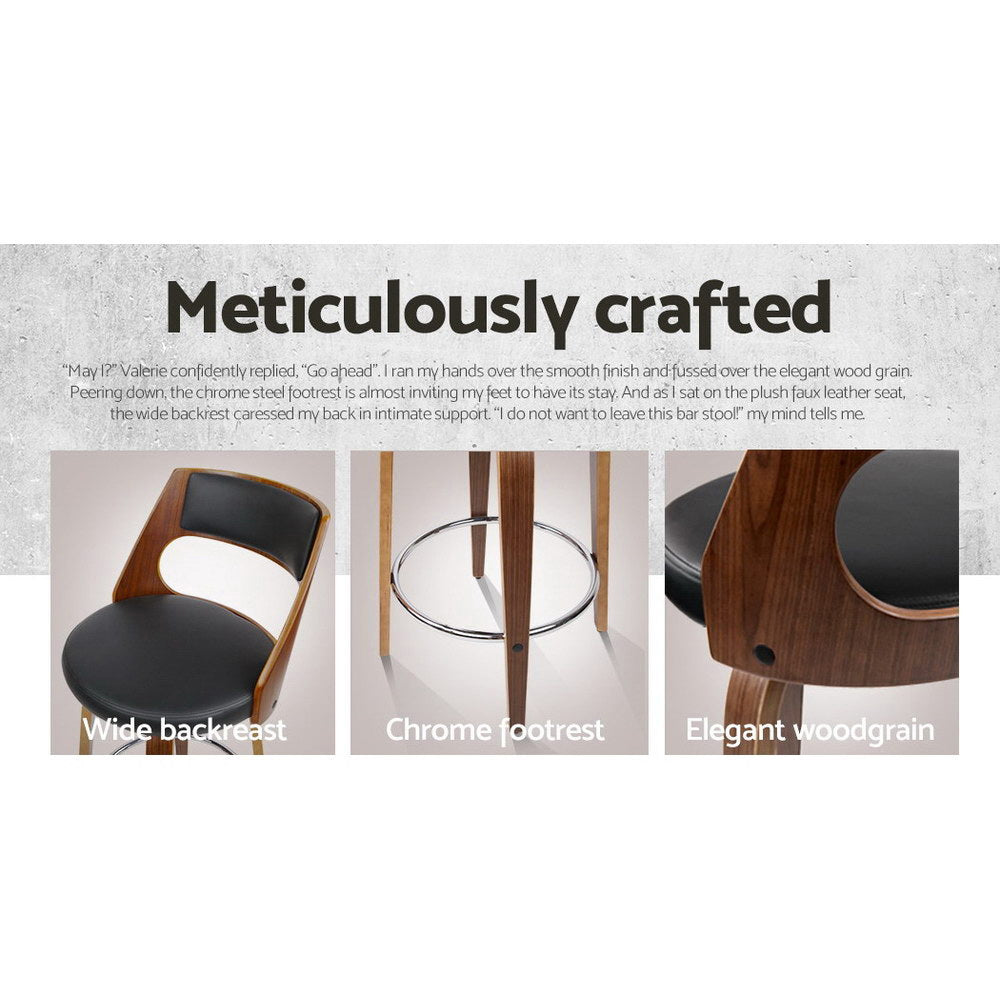 Sterling Wooden Leather Bar Stools – Black & Wood – Set of 4