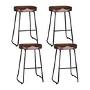 Artiss Set of 4 Elm Wood Backless Bar Stools 65cm - Black and Dark Natural