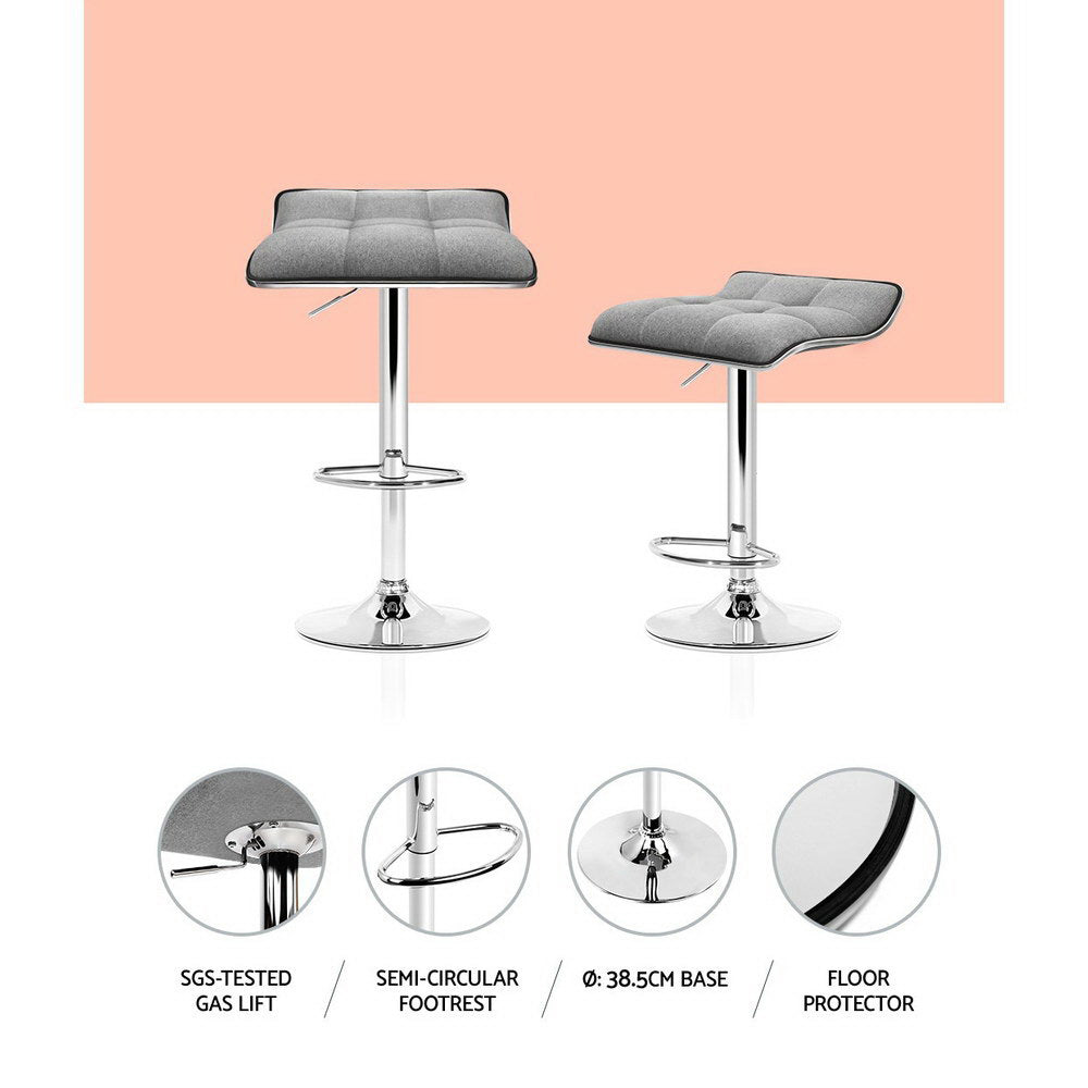 Nara Fabric Swivel Bar Stools – Grey – Set of 2