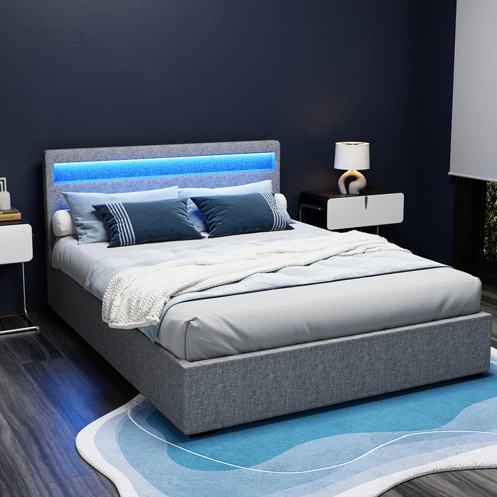 Harbor Gas Lift LED Bed Base – Grey – Queen