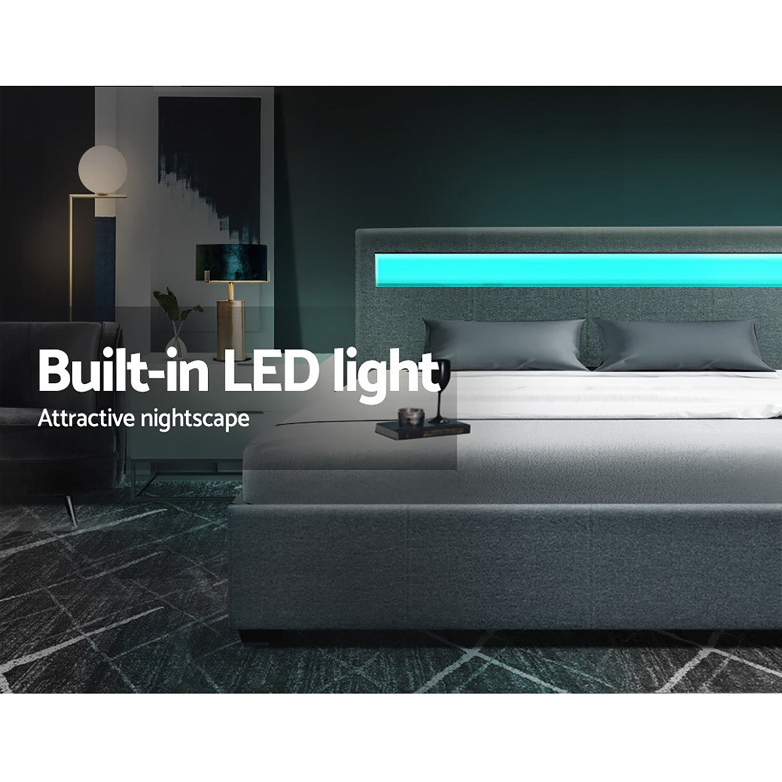 Harbor Gas Lift LED Bed Base – Grey – Queen