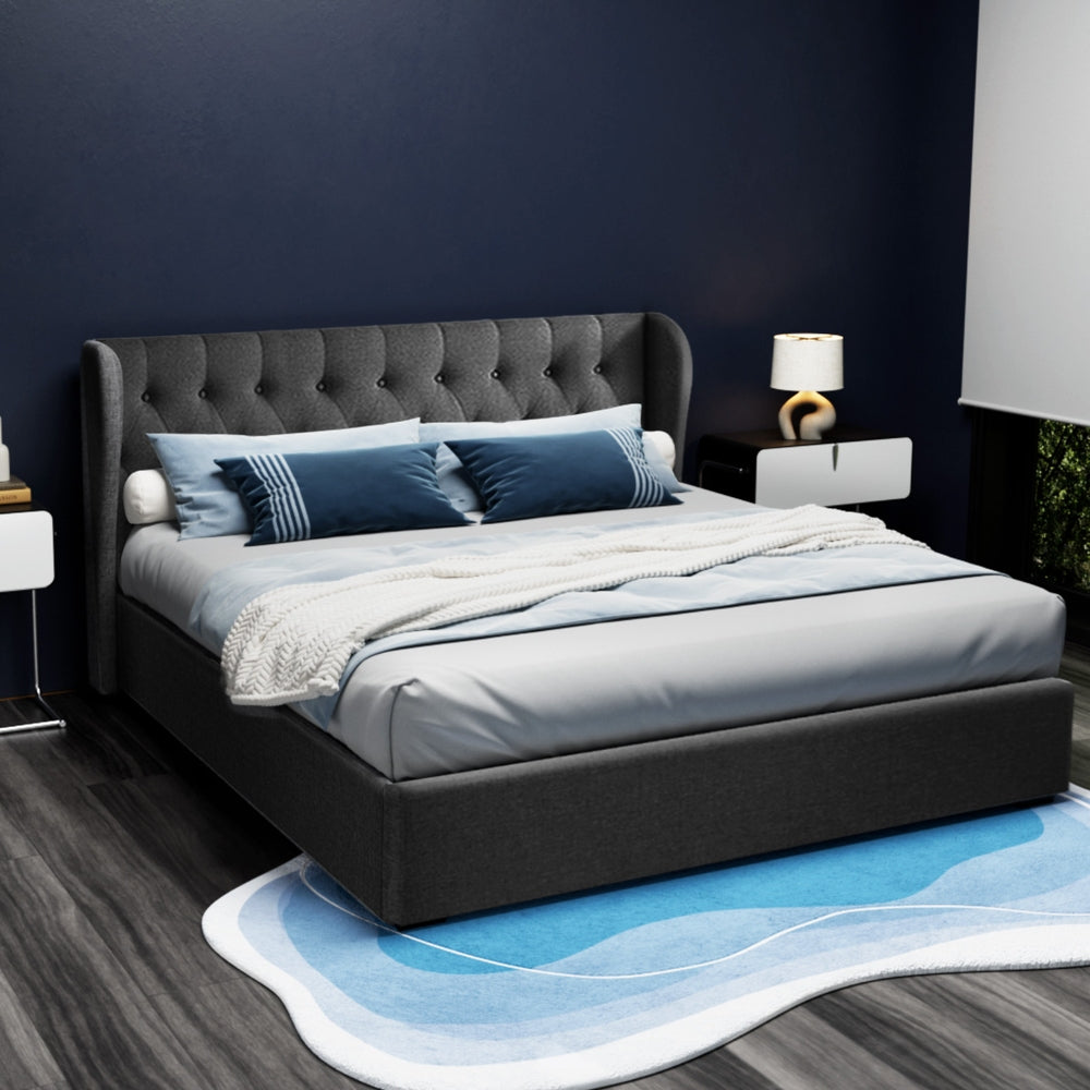 Issa Linen Gas Lift Bed Frame – Charcoal – King