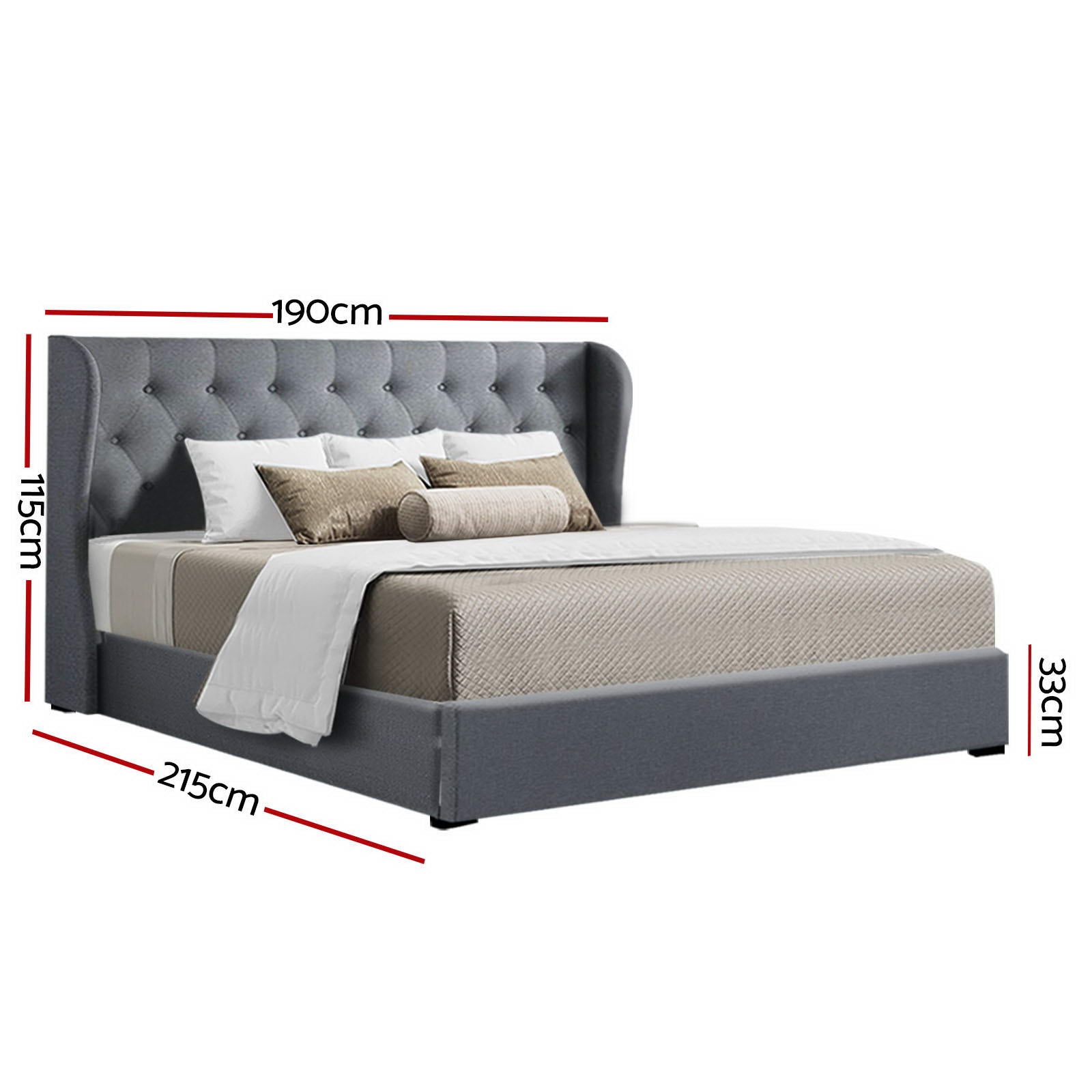 Issa Linen Gas Lift Tufted Bed Frame – Grey – King
