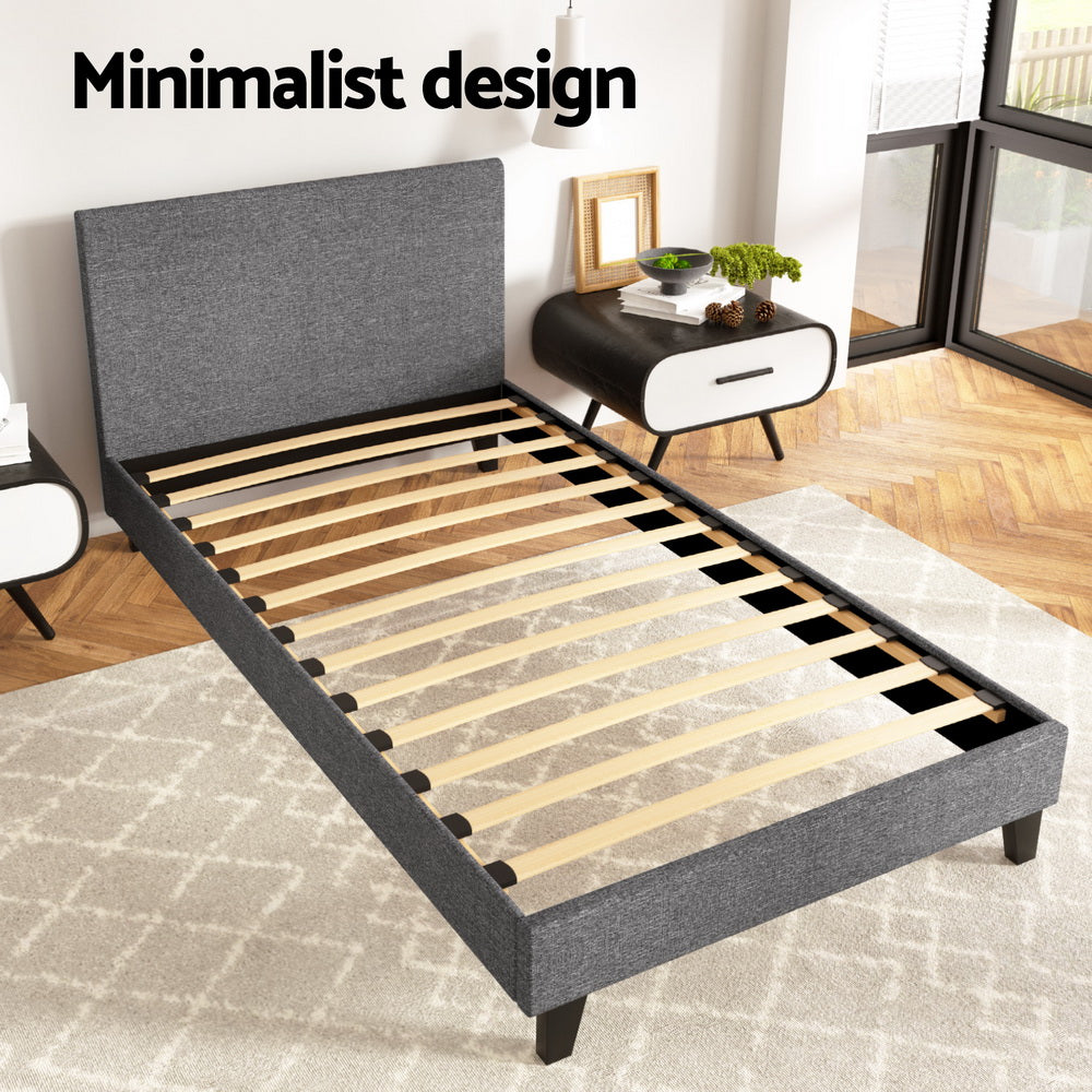 Serano Linen Bed Frame – Grey – King Single