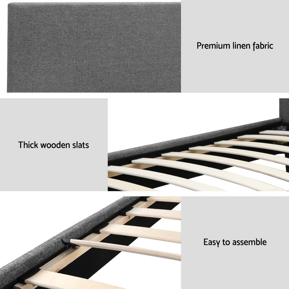 Serano Linen Bed Frame – Grey – King Single