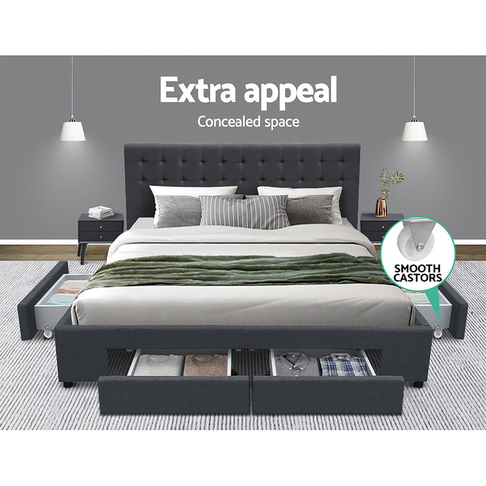 Avio Storage Bed Frame with 4 Drawers – Charcoal – King