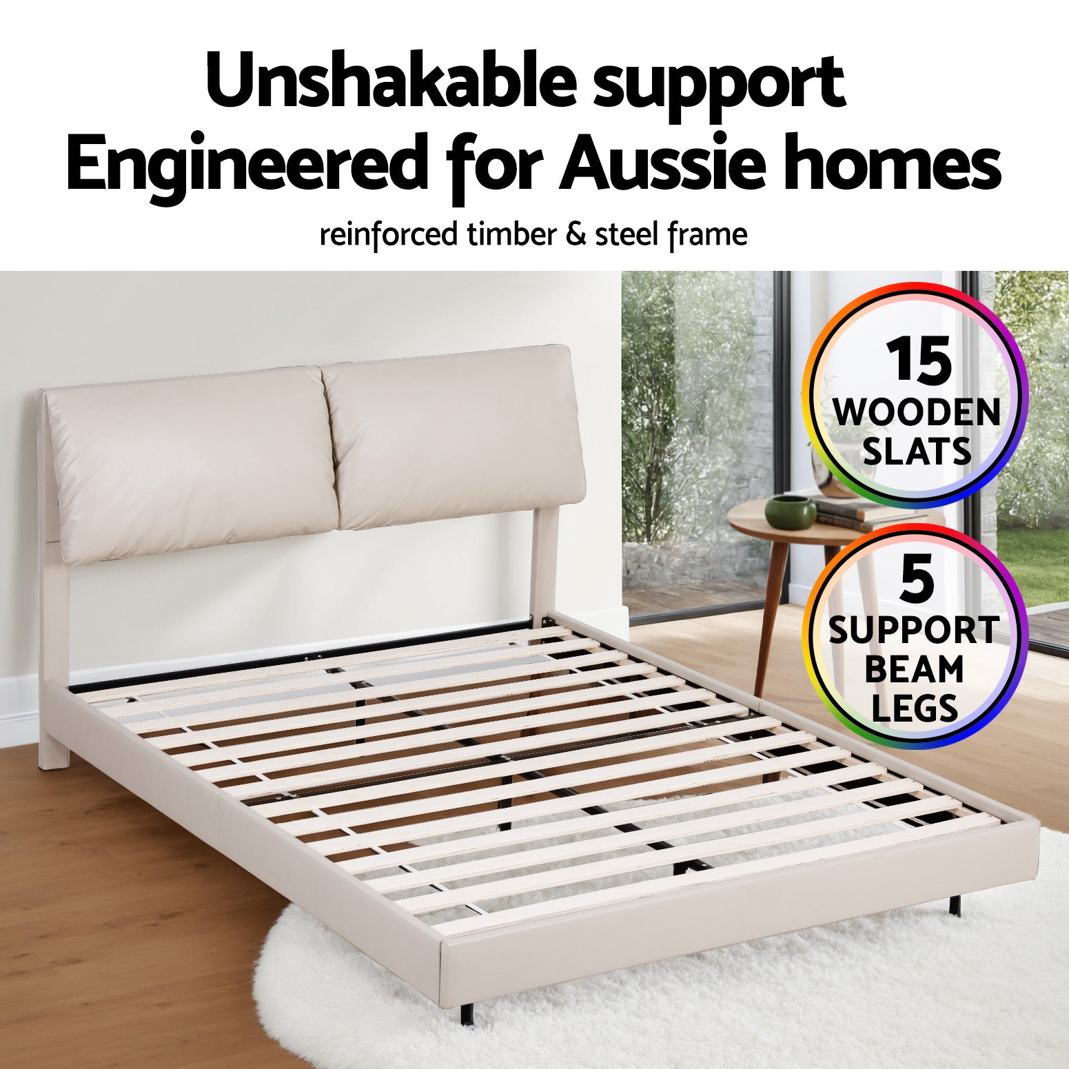 Kenzie Upholstered Bed Head – White – Queen