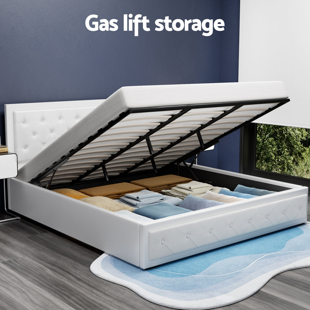 Tiyo Leather Gas Lift Bed Frame – White – King