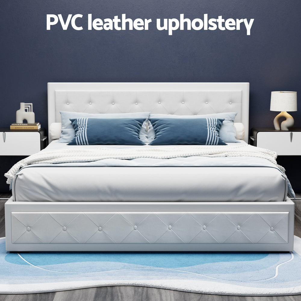 Tiyo Leather Gas Lift Bed Frame – White – King