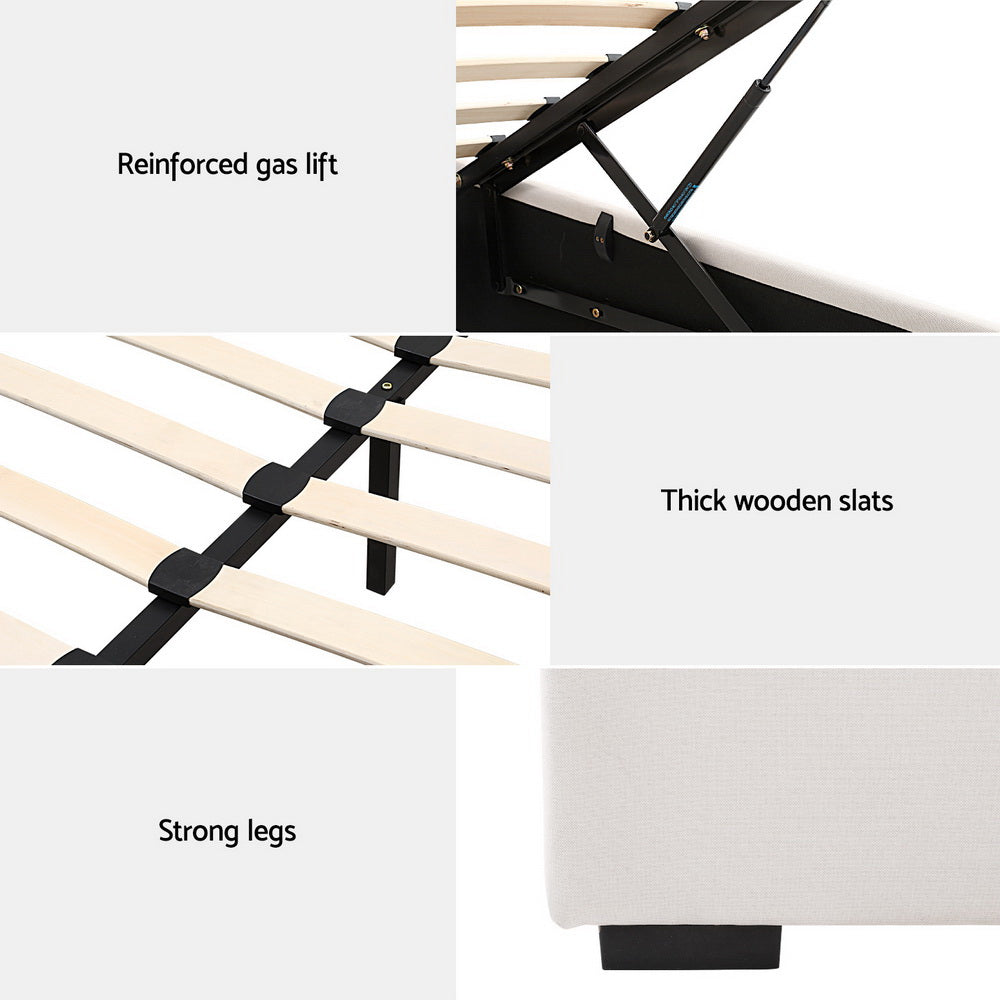 Vila Gas Lift Tufted Bed Frame – Beige – Double