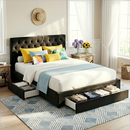 Rowan Bed Frame Storage Charging Station Upholstered 3 Drawers USB Type - C – Queen