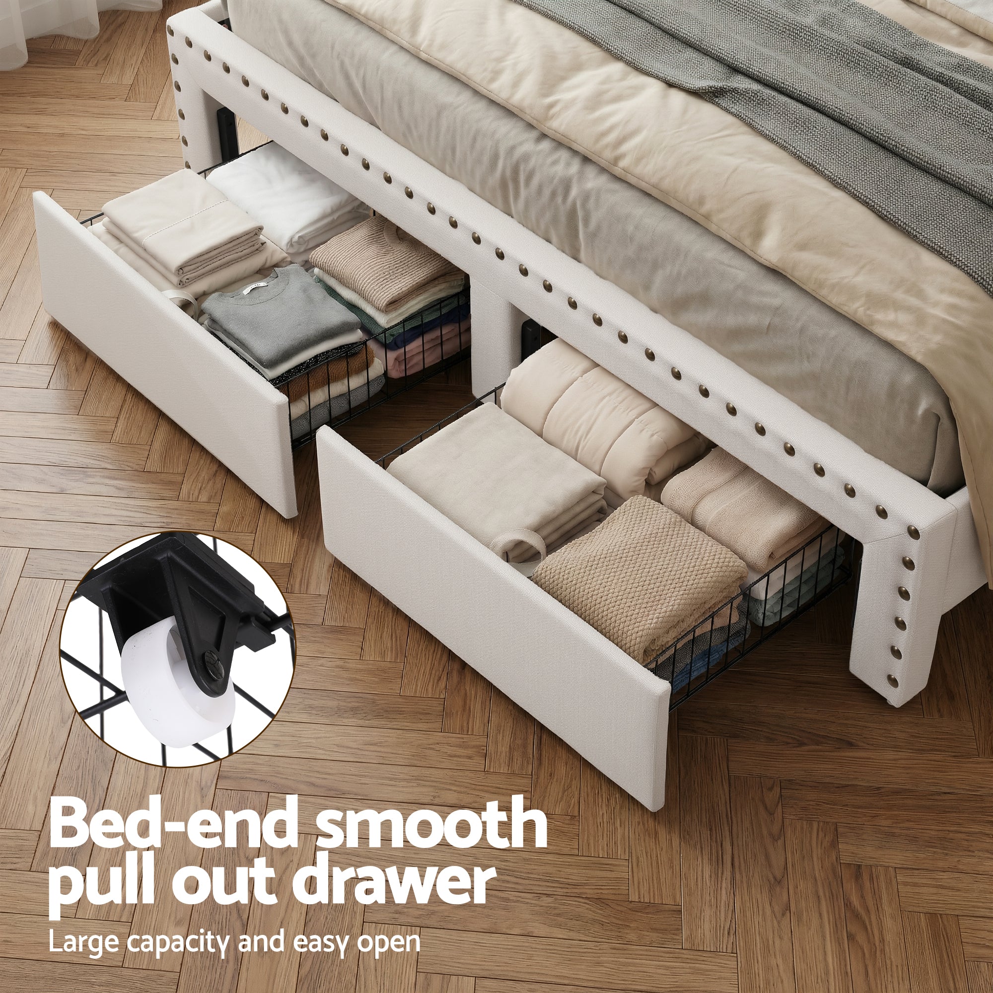 Linden Gas Lift Storage Bed Frame – Beige – Queen