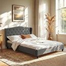 Atlas Bed Frame with Wingback Headboard Grey Linen Upholstered Platform Bed Base – Queen