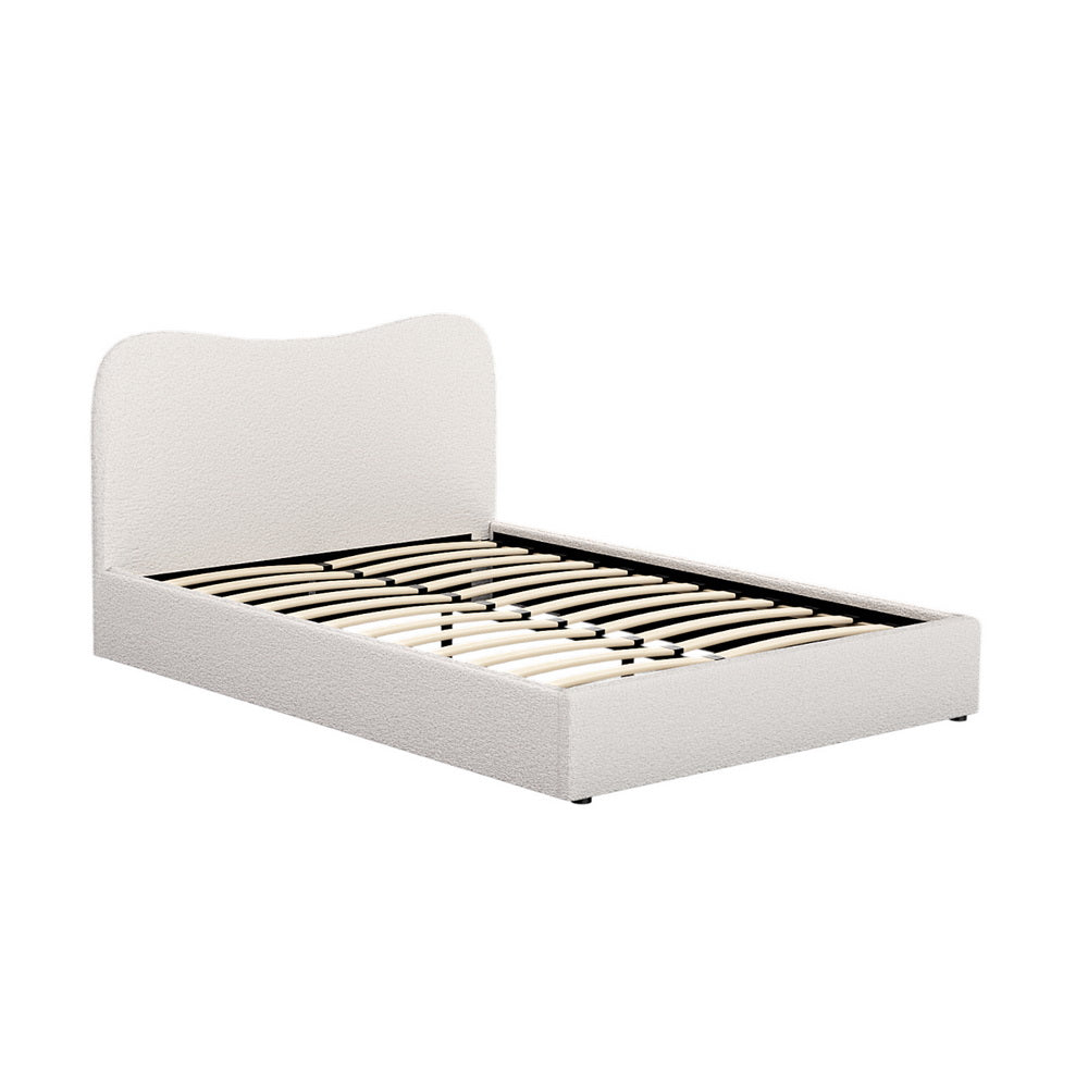 Alba Bouclé Upholstered Bed Frame – Beige – Double