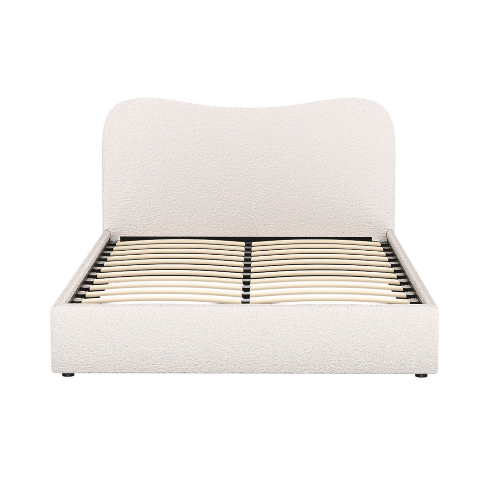 Alba Bouclé Upholstered Bed Frame – Beige – Double