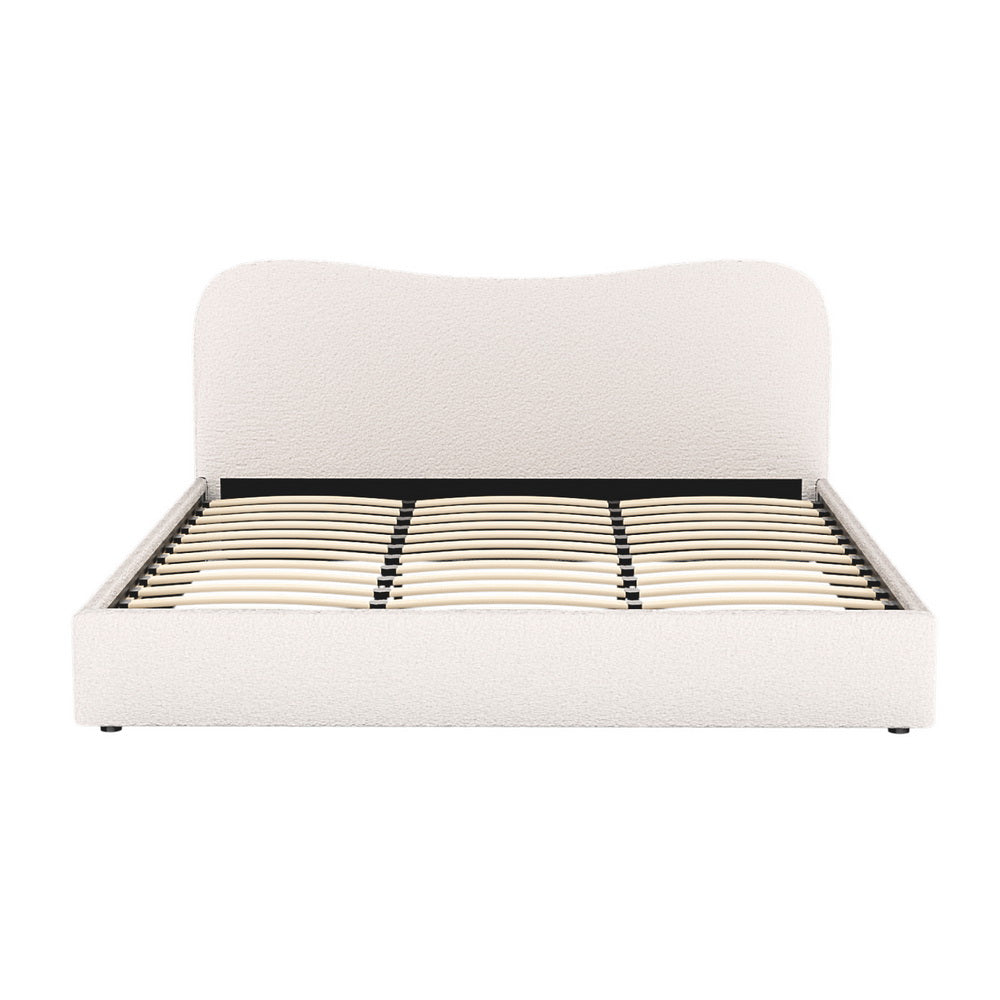 Alba Bouclé Upholstered Bed Frame – Beige – King