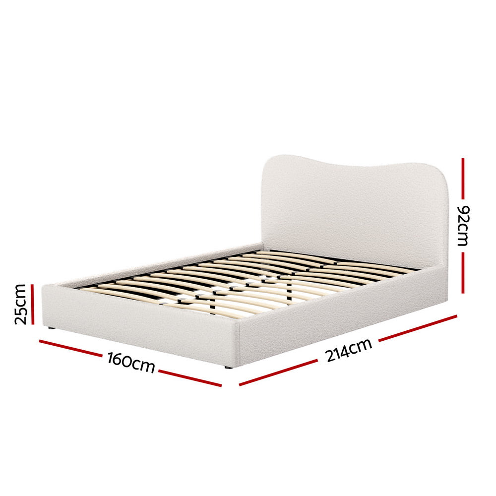 Alba Bouclé Upholstered Bed Frame – Beige – Queen