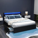 Bed Frame LED with 4 Drawers Black DUNN – Queen