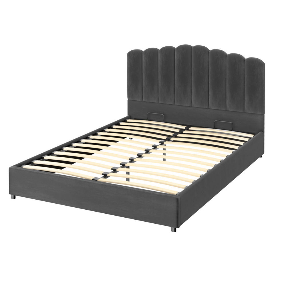 Fion Velvet Gas Lift Bed Frame – Grey – Queen