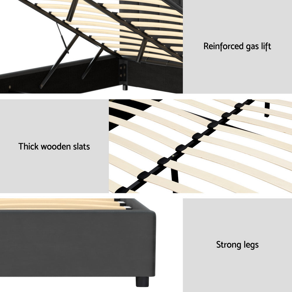 Fion Velvet Gas Lift Bed Frame – Grey – Queen