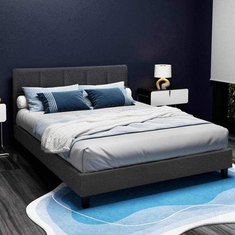 Tivara Linen Upholstered Bed Frame – Charcoal – Double