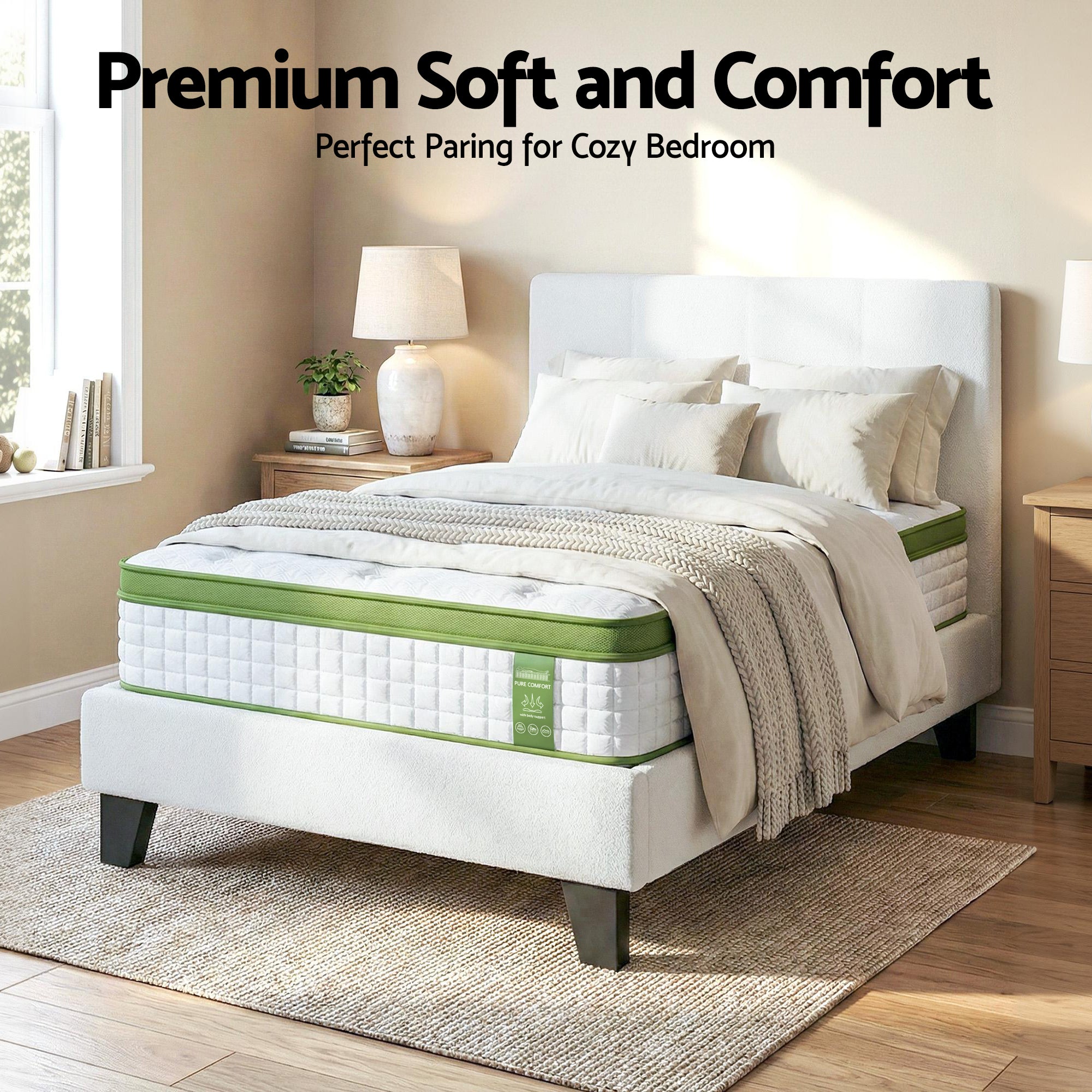 Nova Bed Frame with Hybrid Mattress Set – White – Single